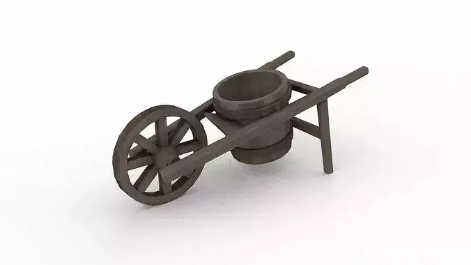 Traditional Chinese wooden wheelbarrow equipped with a bucket