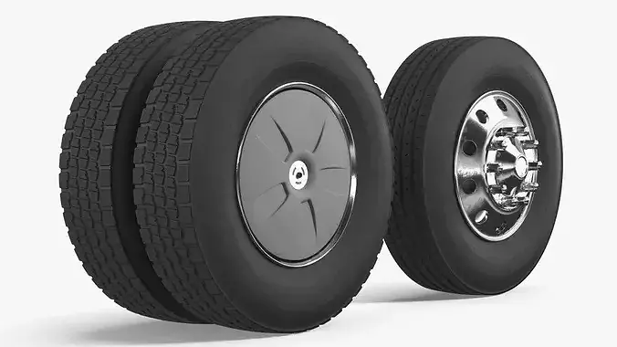 Heavy Duty Truck Wheel Set with Dual Tires 3D model 5