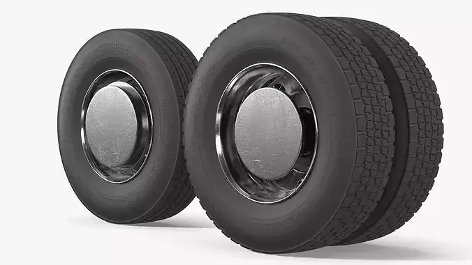 Heavy Duty Truck Wheel Set with Dual Tires 3D model 6