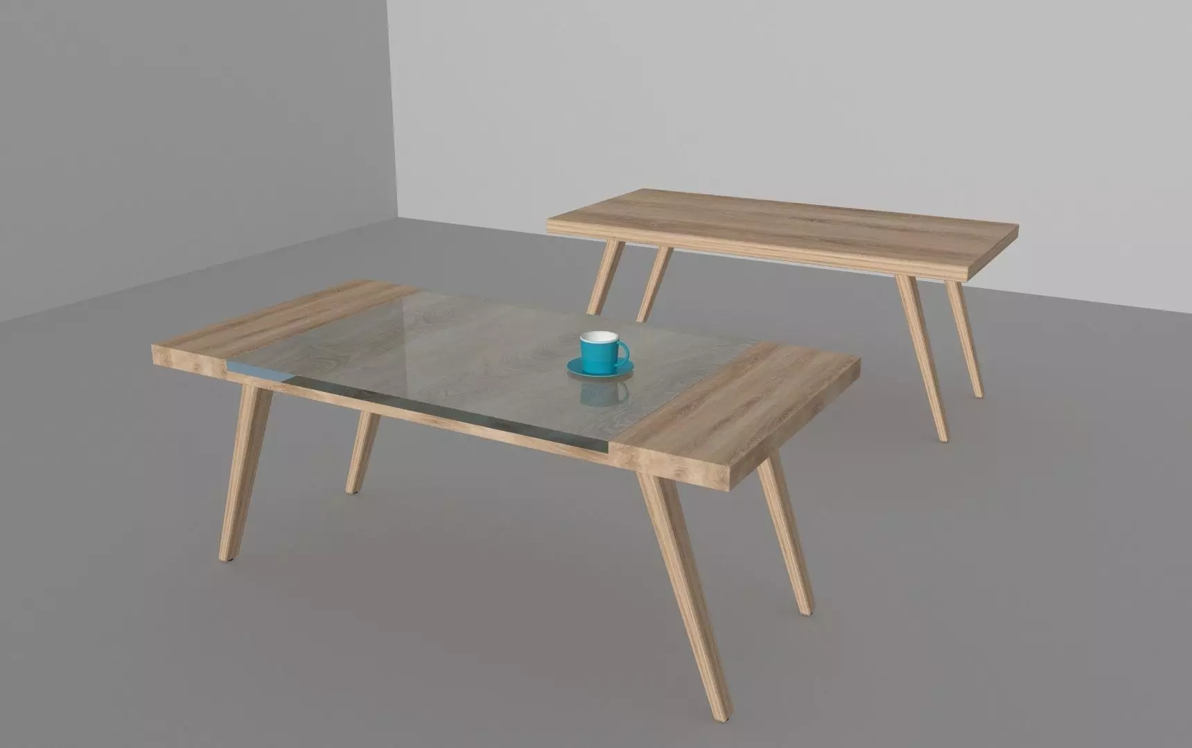 Table two wooden tables with glass top 3D model_0