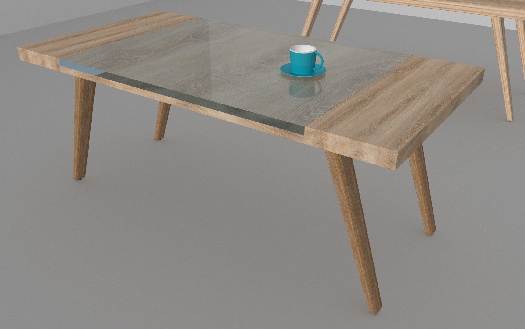 Table two wooden tables with glass top 3D model_6