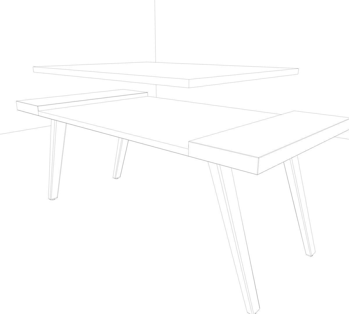 Table two wooden tables with glass top 3D model_2