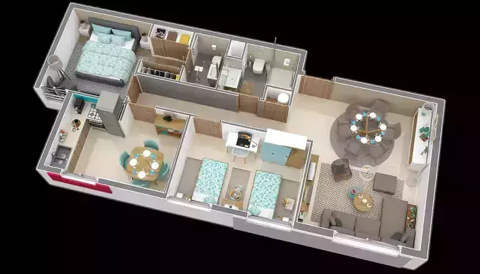 appartement floor plan 78m 3D model