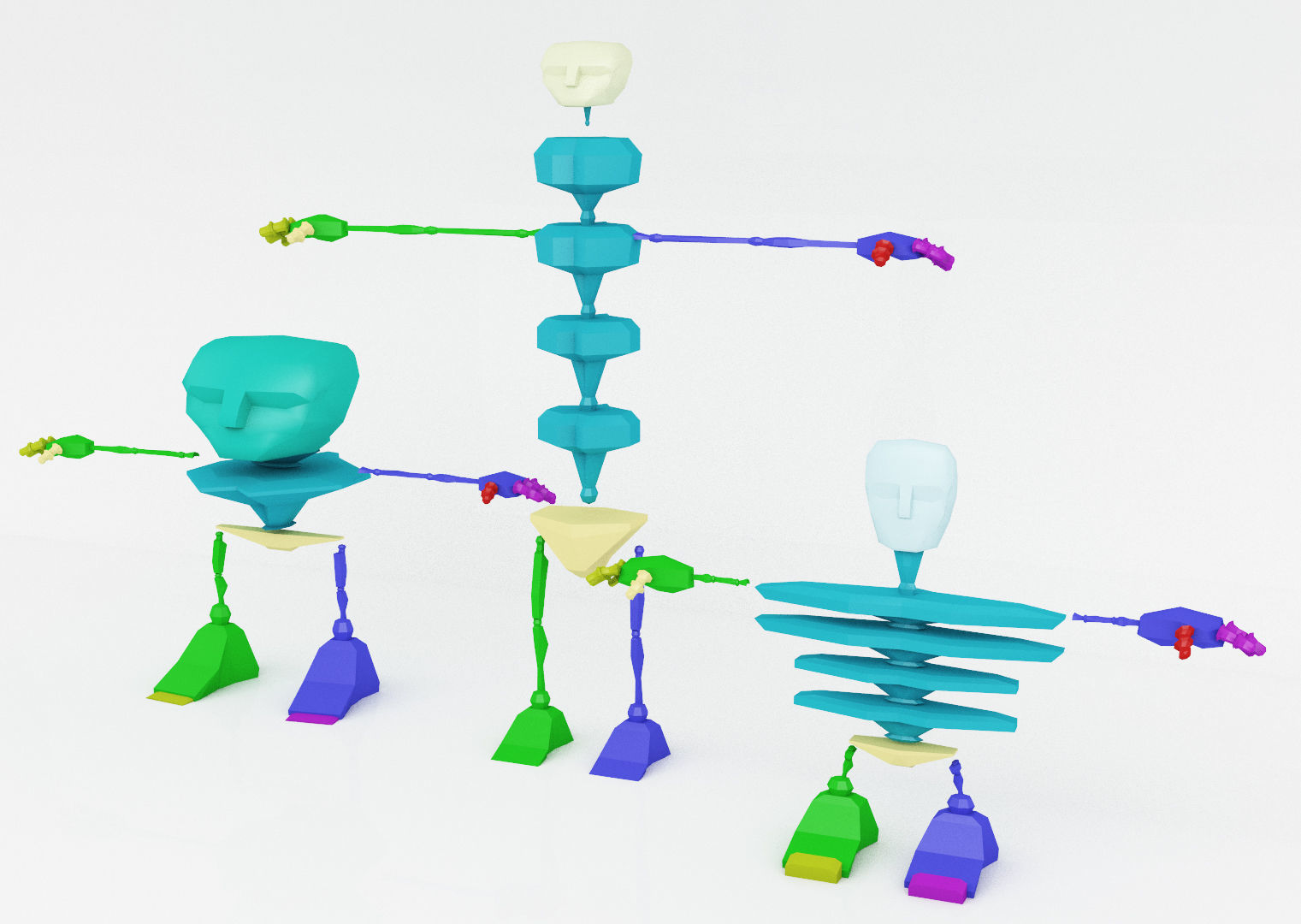 Humoristic Rigged Characters Low-poly 3D model_2