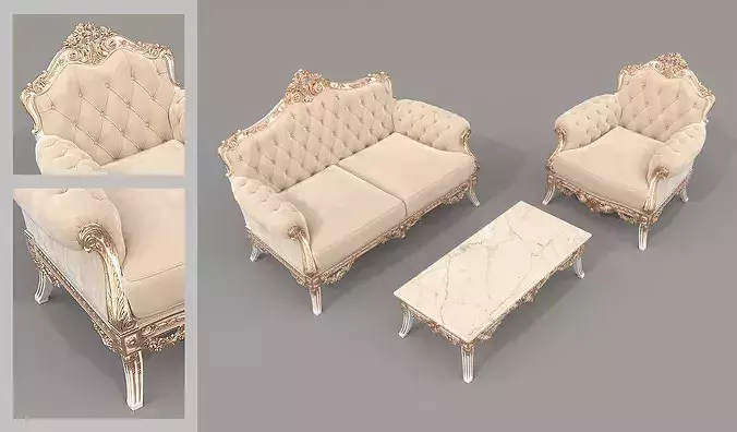 Royal Classic Living Room Set 8 3D model 2