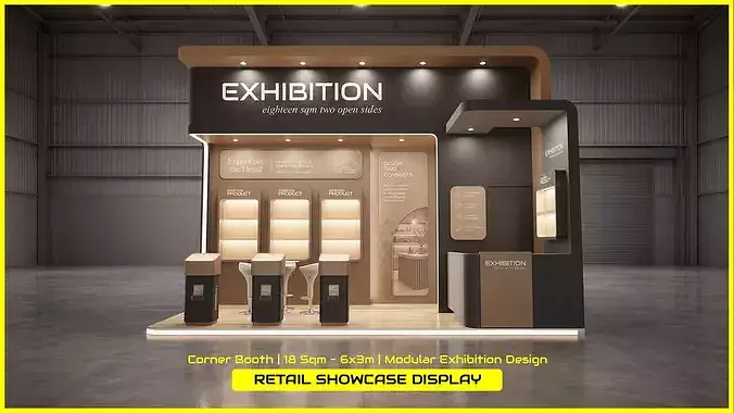 Modular 18 Sqm Corner Exhibition Booth Retail Product Display