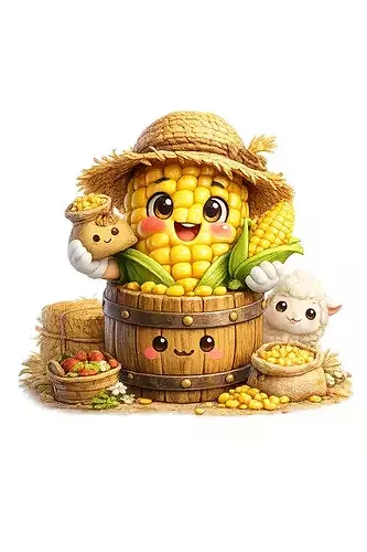 Cute Kawaii Corn Farmer Game Ready PBR Asset 3D model