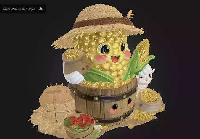 Cute Kawaii Corn Farmer Game Ready PBR Asset 3D model 2