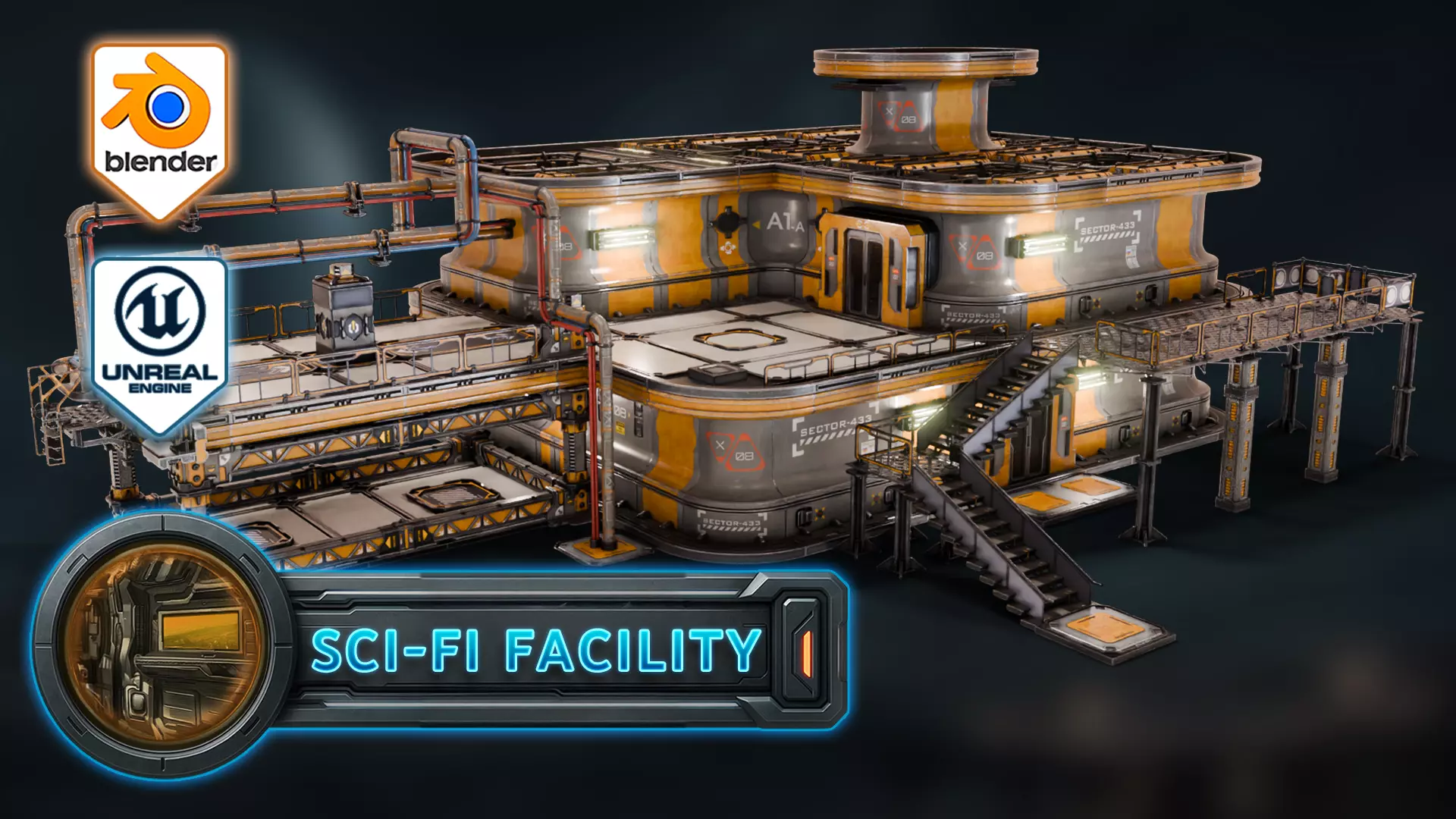 3DT Sci-Fi Research Facility Modular Pack Low-poly 3D model