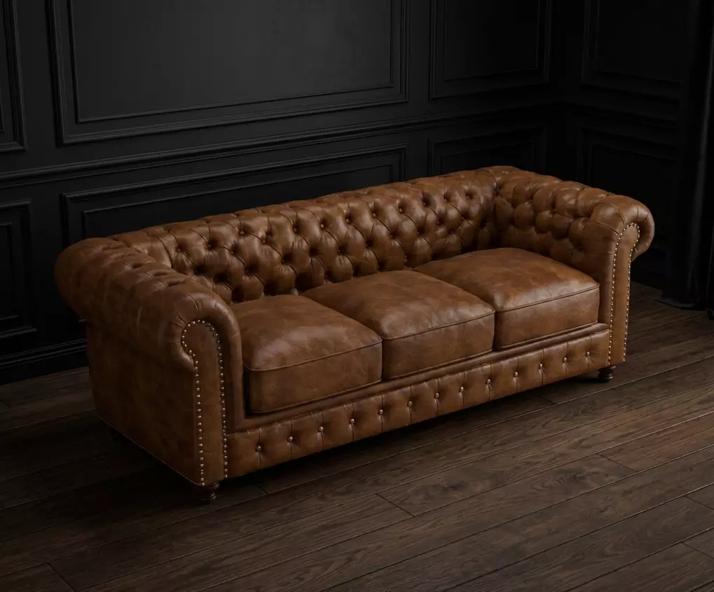 Brown Leather Chesterfield Sofa Low-poly 3D model