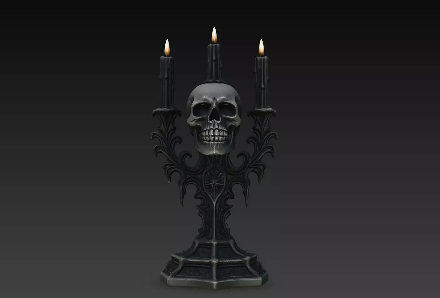 Black Cathedral Skull Candelabra STL 3D print model