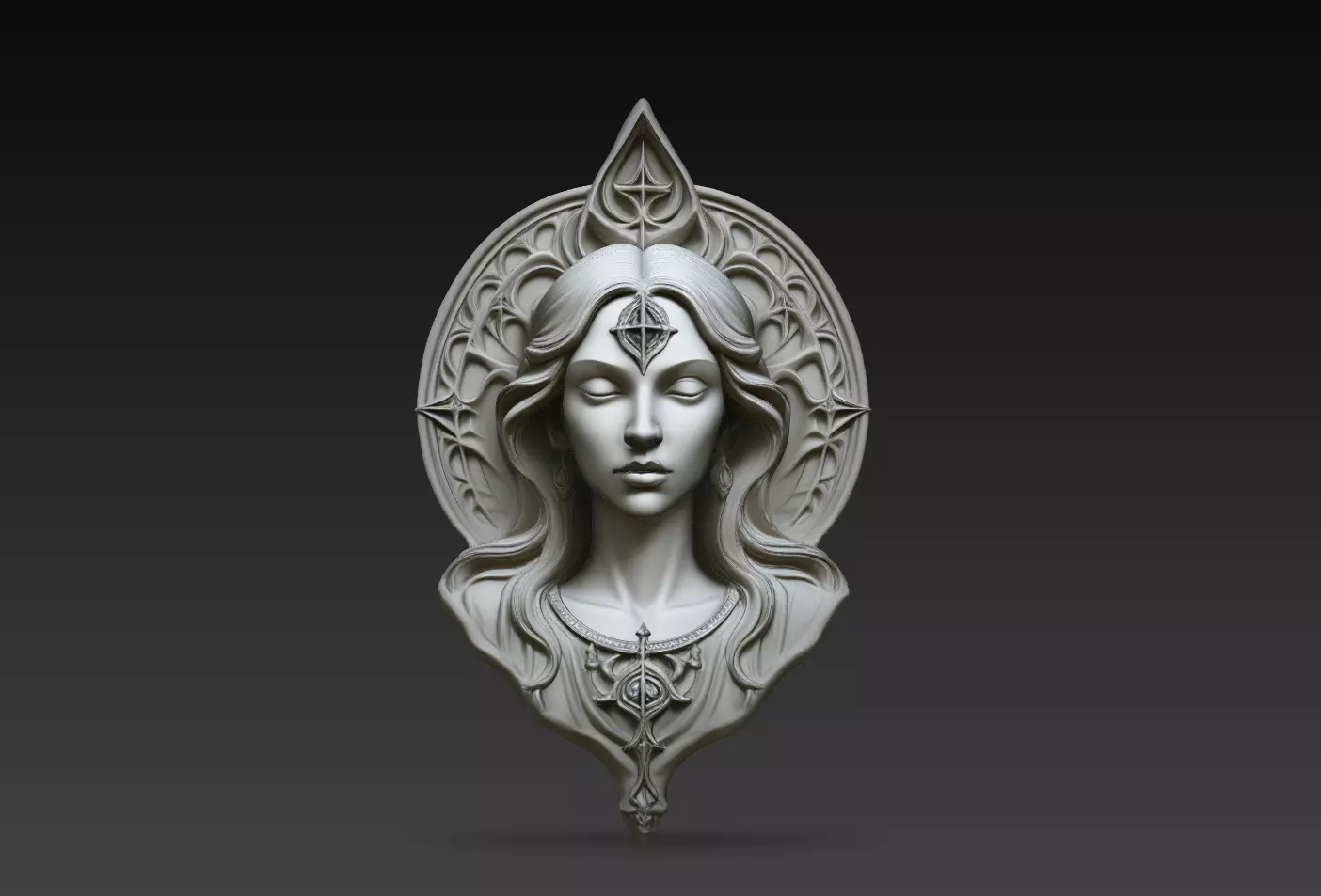 Astral Priestess Relief Sculpture STL 3D print model
