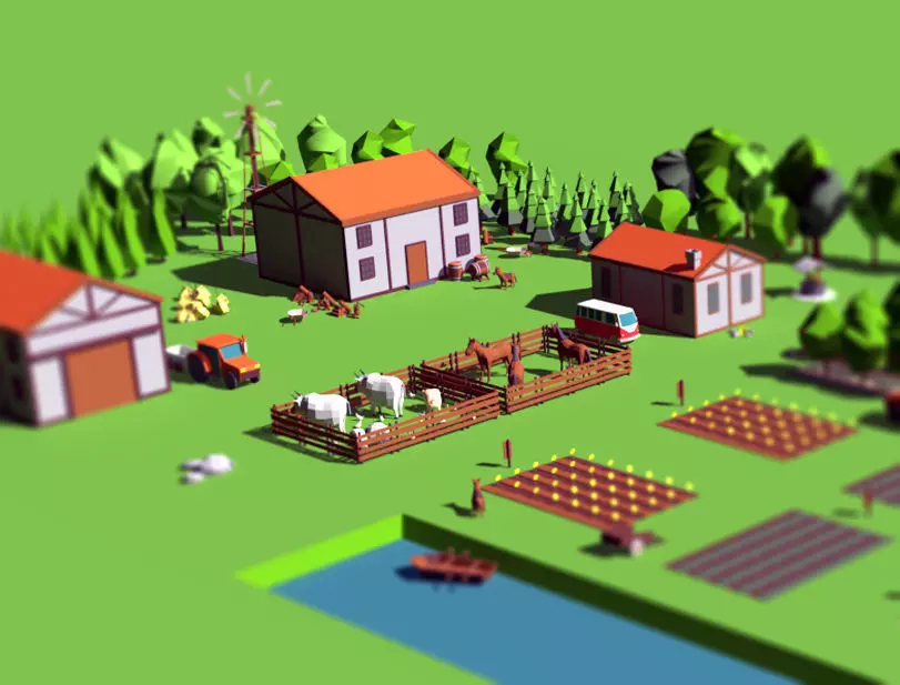 Simple Poly Farm Low-poly 3D model_0