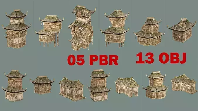 Ancient B Japanese Village House Collection Low-poly 3D model Low-poly 3D model