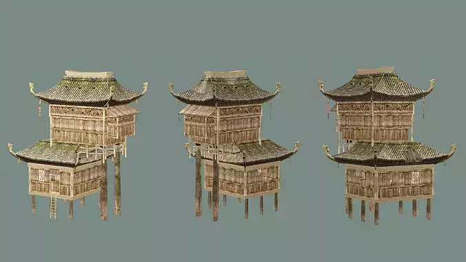 Ancient B Japanese Village  House Collection Low-poly 3D model Low-poly 3D model 6