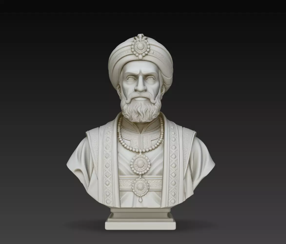 Mughal Emperor Oriental King Bust Statue STL Print Model 3D print model
