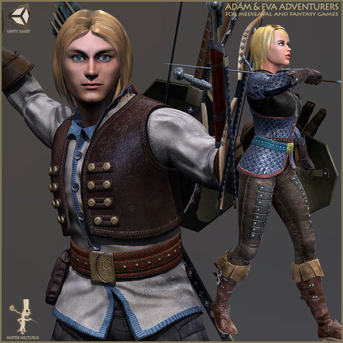 Adam And Eva Adventurer Low-poly 3D model