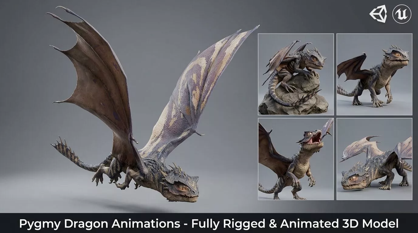 Pygmy Dragon Animations - Fully Rigged - 12 Animated 3D Model Low-poly 3D model