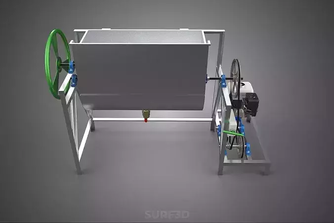 RIBBON BLENDER HORIZONTAL PADDLE MIXING MIXER MACHINE GAS ENGINE 3D model 3