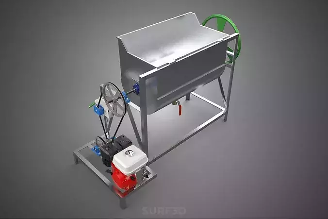 RIBBON BLENDER HORIZONTAL PADDLE MIXING MIXER MACHINE GAS ENGINE 3D model 6