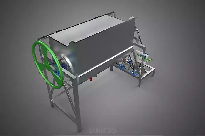 RIBBON BLENDER HORIZONTAL PADDLE MIXING MIXER MACHINE GAS ENGINE 3D model 2