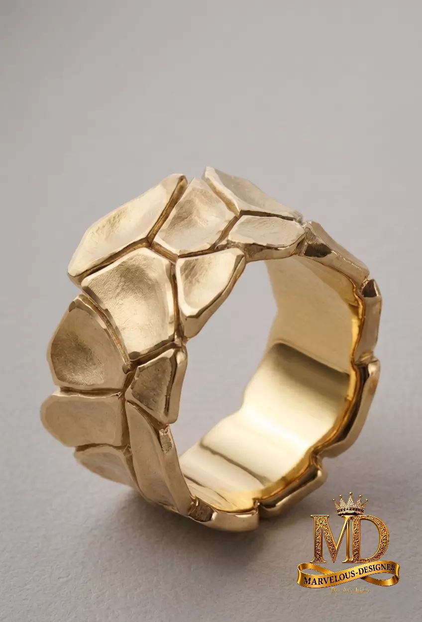 Cracked Stone Wide Band Ring 3D print model