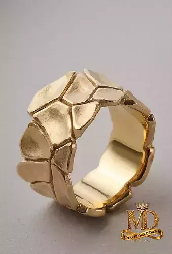 Cracked Stone Wide Band Ring