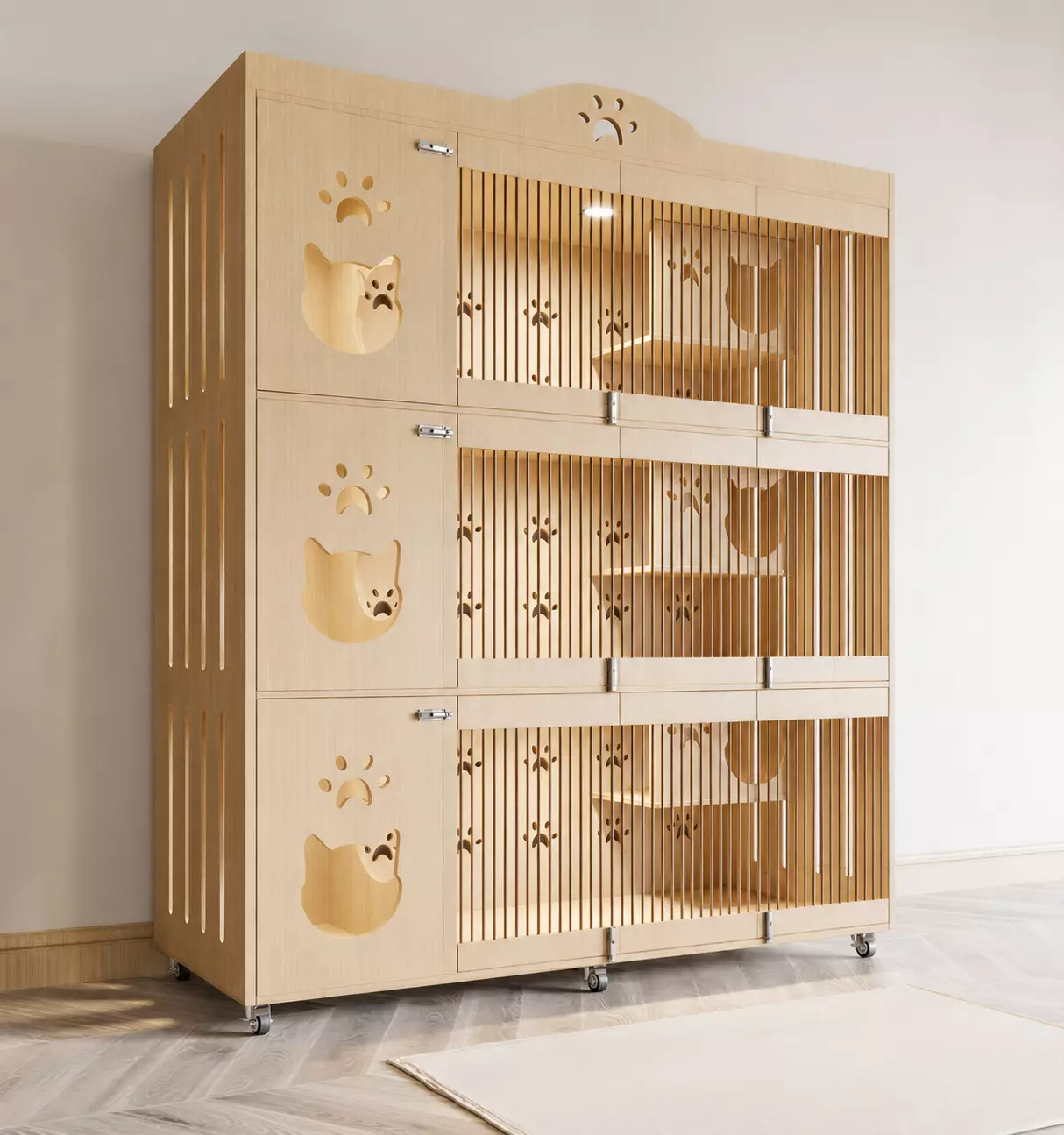 Modern Wooden Cat Boarding Cage Modular Pet Hotel Enclosure Set 3D model