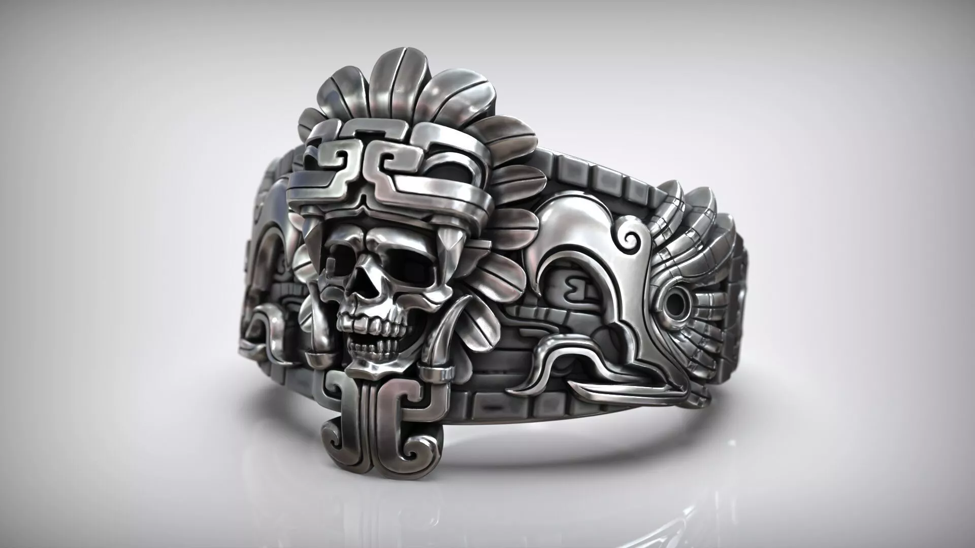 Aztec Skull Warrior Tribal Mayan Death Mask Ring 3D print model
