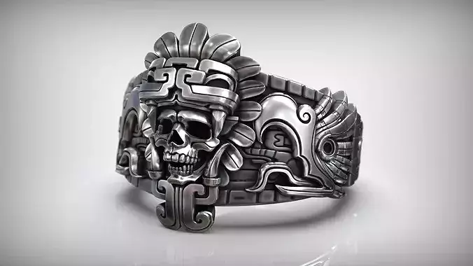 Aztec Skull Warrior Tribal Mayan Death Mask Ring