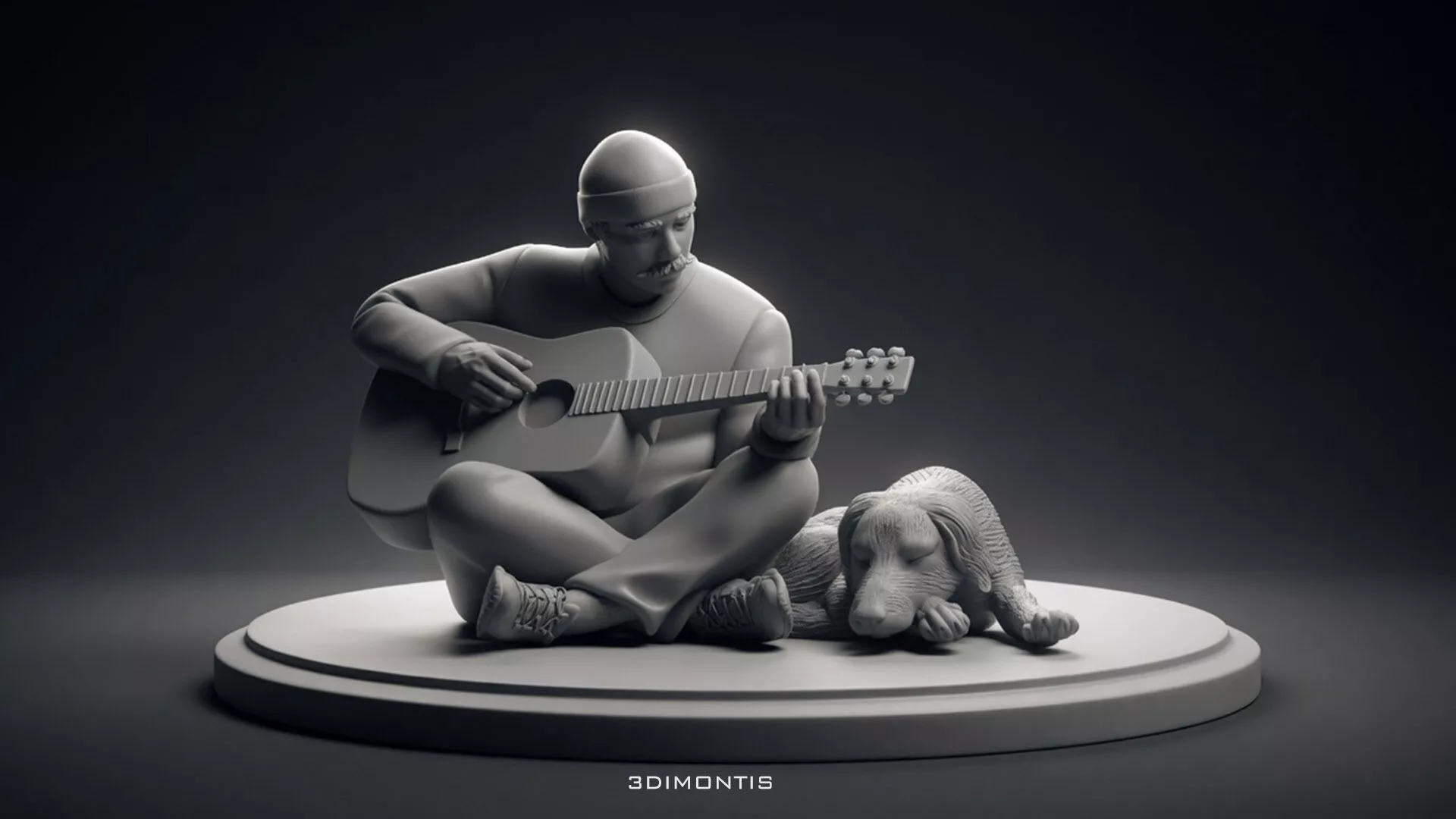 Street Musician with Dog STL File Guitar Player Miniature 3D print model