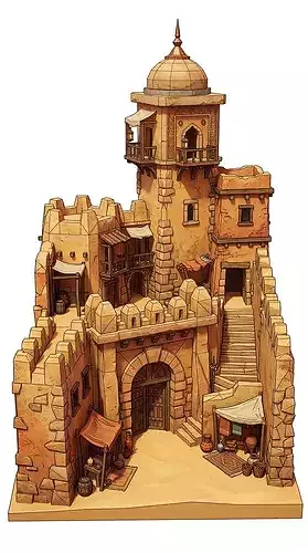 Arabian Fantasy Tavern Castle 3D Model