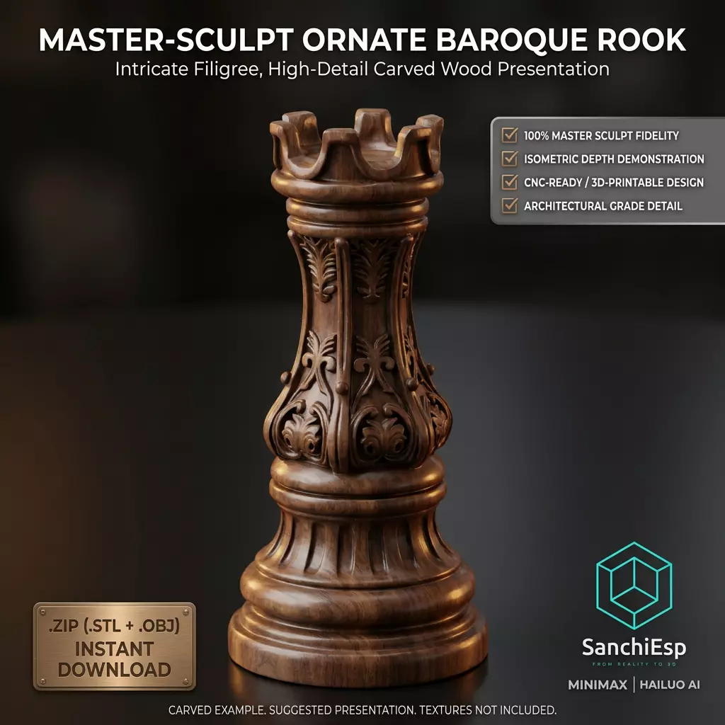 BAROQUE MAJESTY Ornate Chess Rook Neoclassical Master Sculpt 3D print model
