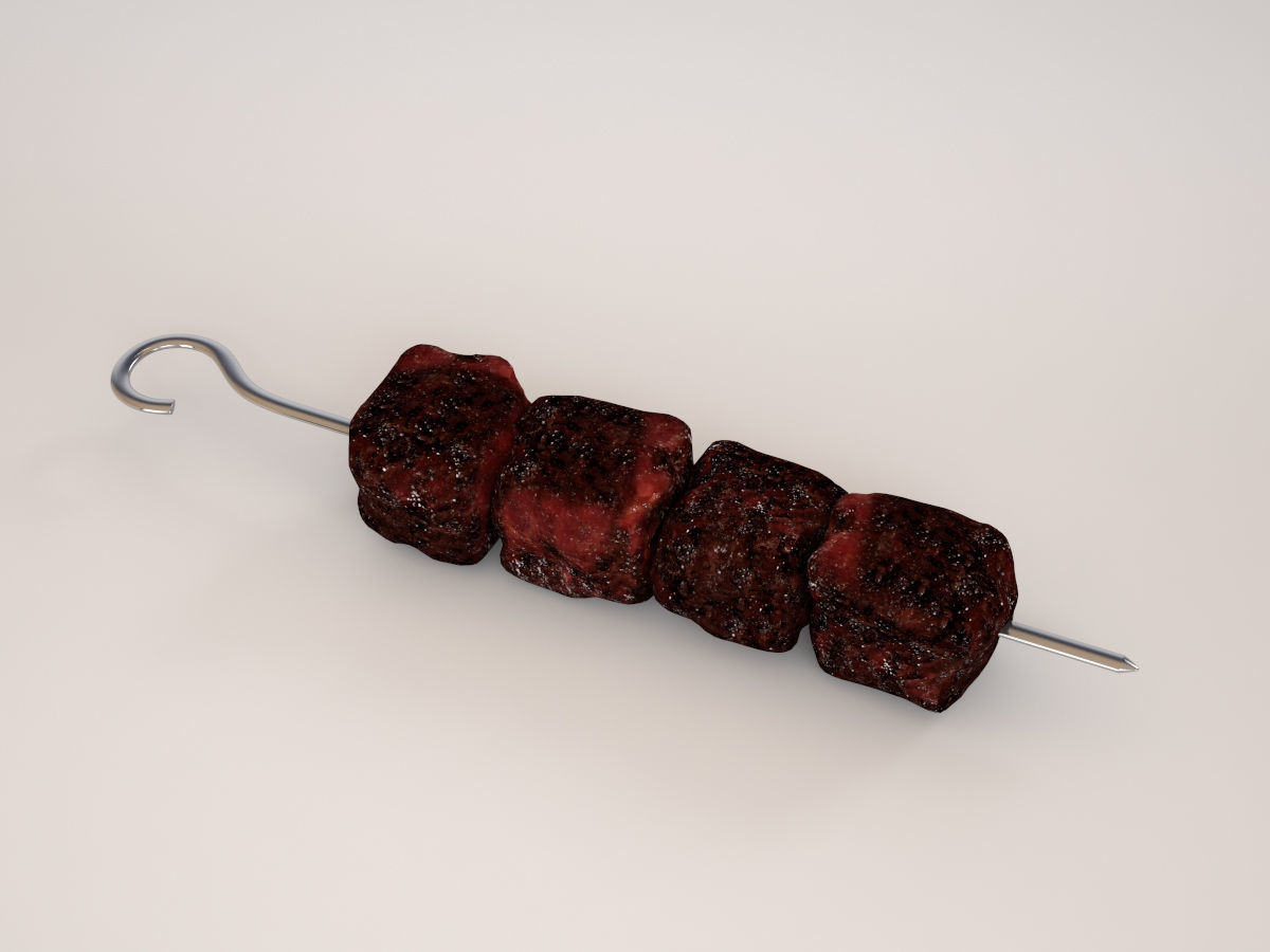 Raw and Grilled Meat Skewer  3D model_1