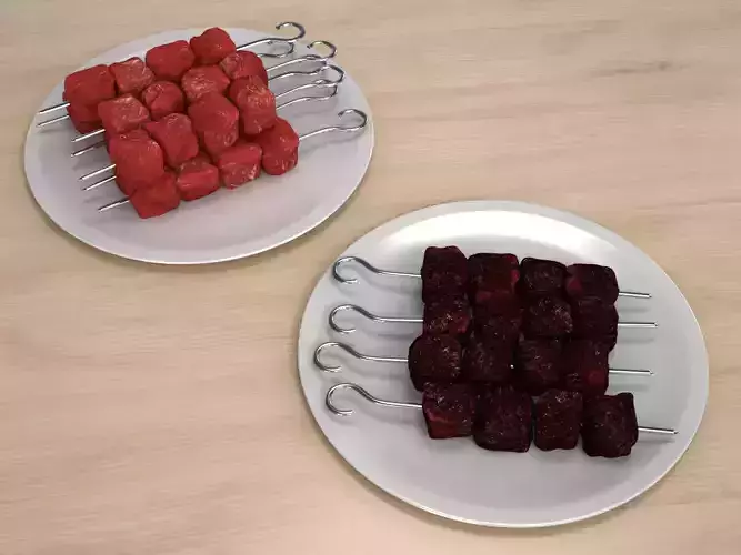 Raw and Grilled Meat Skewer  3D model