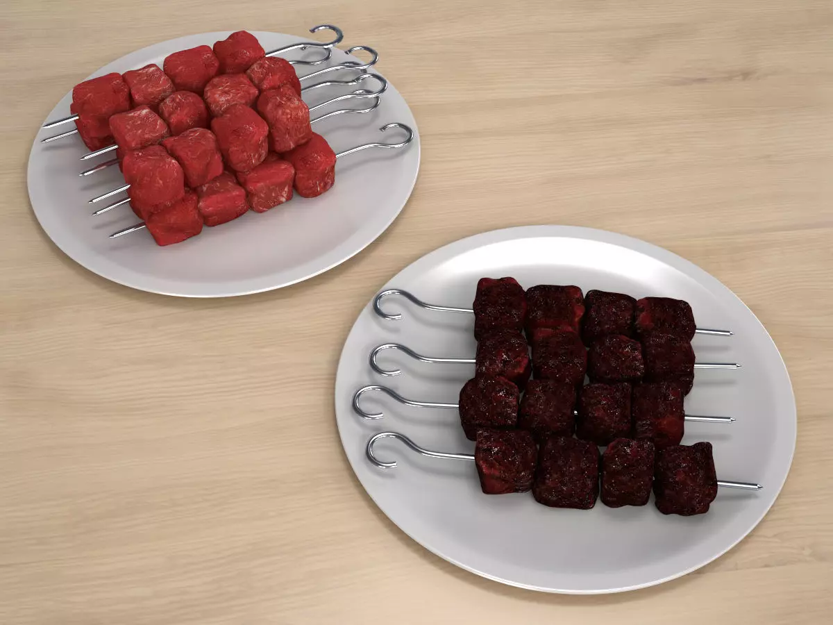 Raw and Grilled Meat Skewer  3D model_0