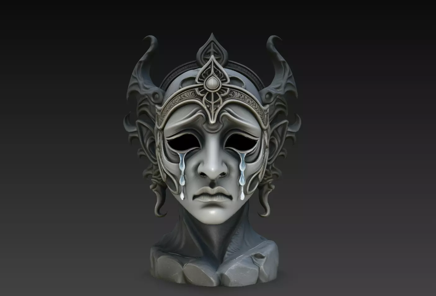 Crying Phantom Queen Mask Bust Fantasy Sculpture STL 3D print model
