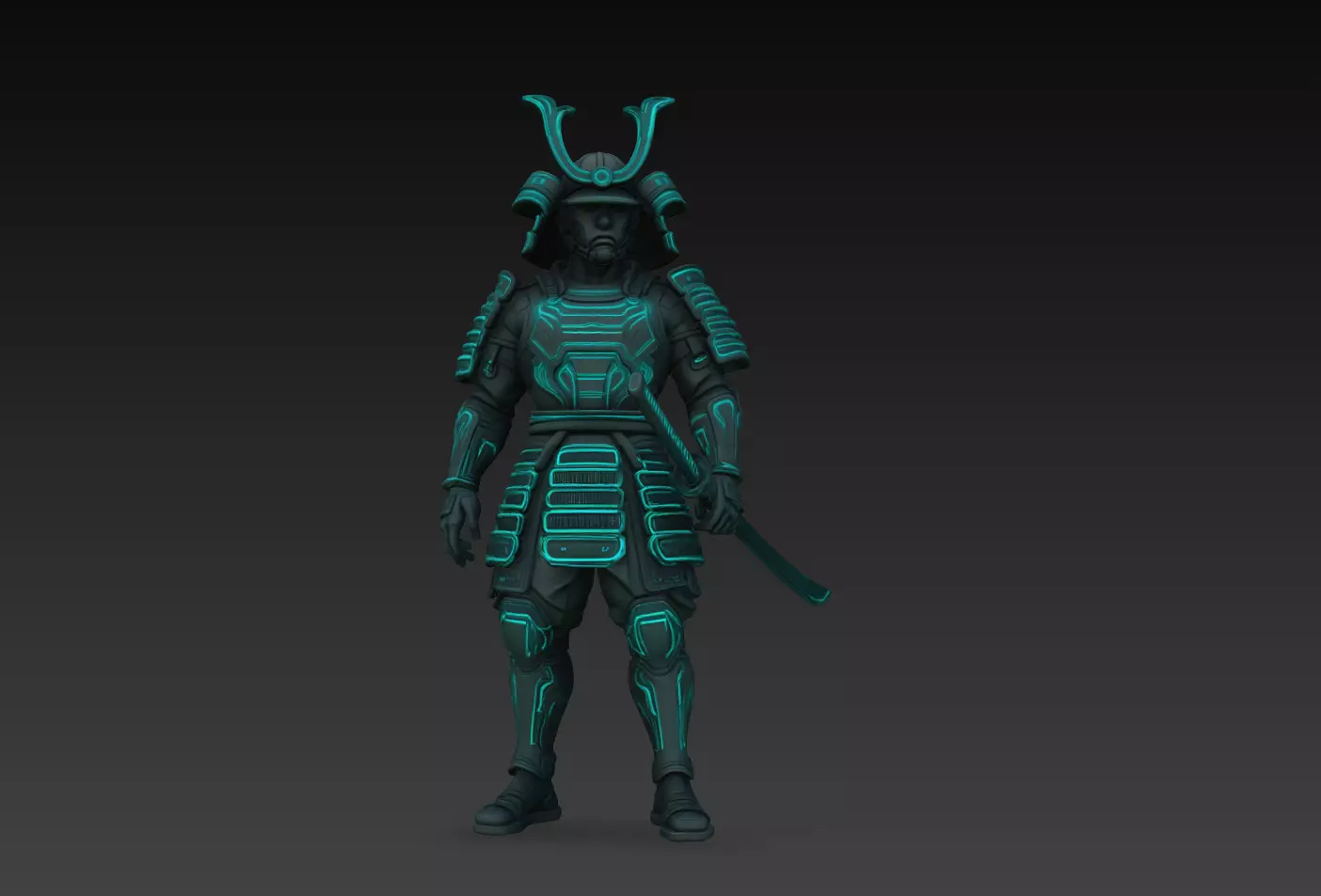 Aqua Kabuto Shadow Ronin Cyber Samurai Statue STL Model 3D print model