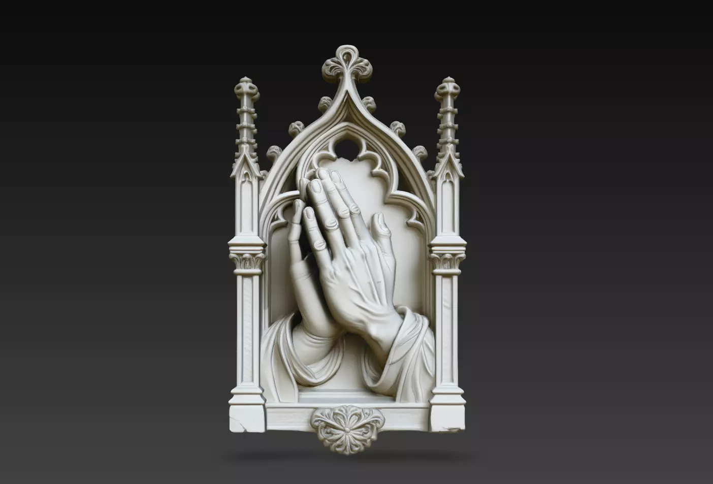 Gothic Prayer Hands Wall Relief STL 3D print model