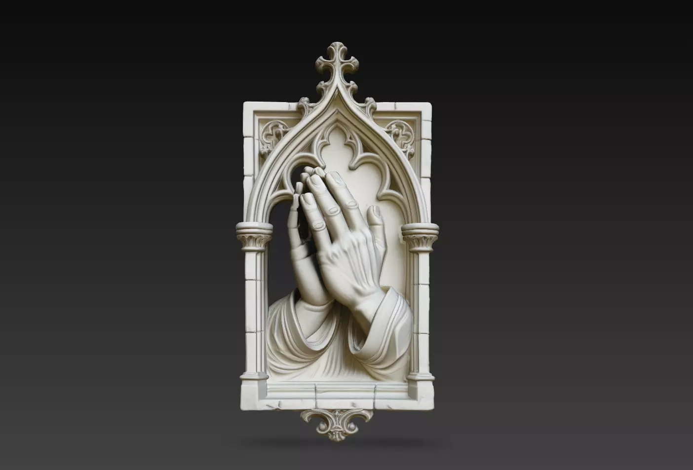 Sacred Prayer Hands Gothic Wall Relief STL 3D print model