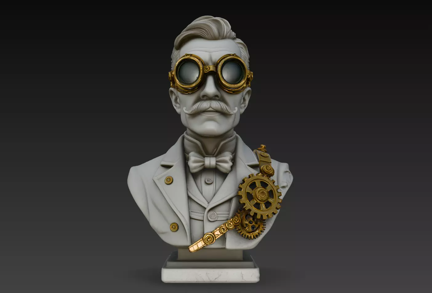 Clockwork Steampunk Inventor Bust STL Print Model 3D print model