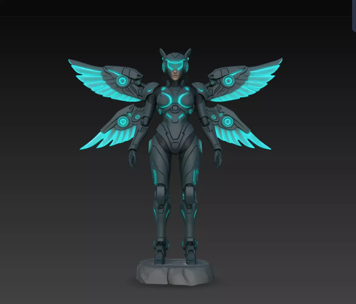 Quadwing Seraph Android STL Sci Fi Robot Statue 3D print model