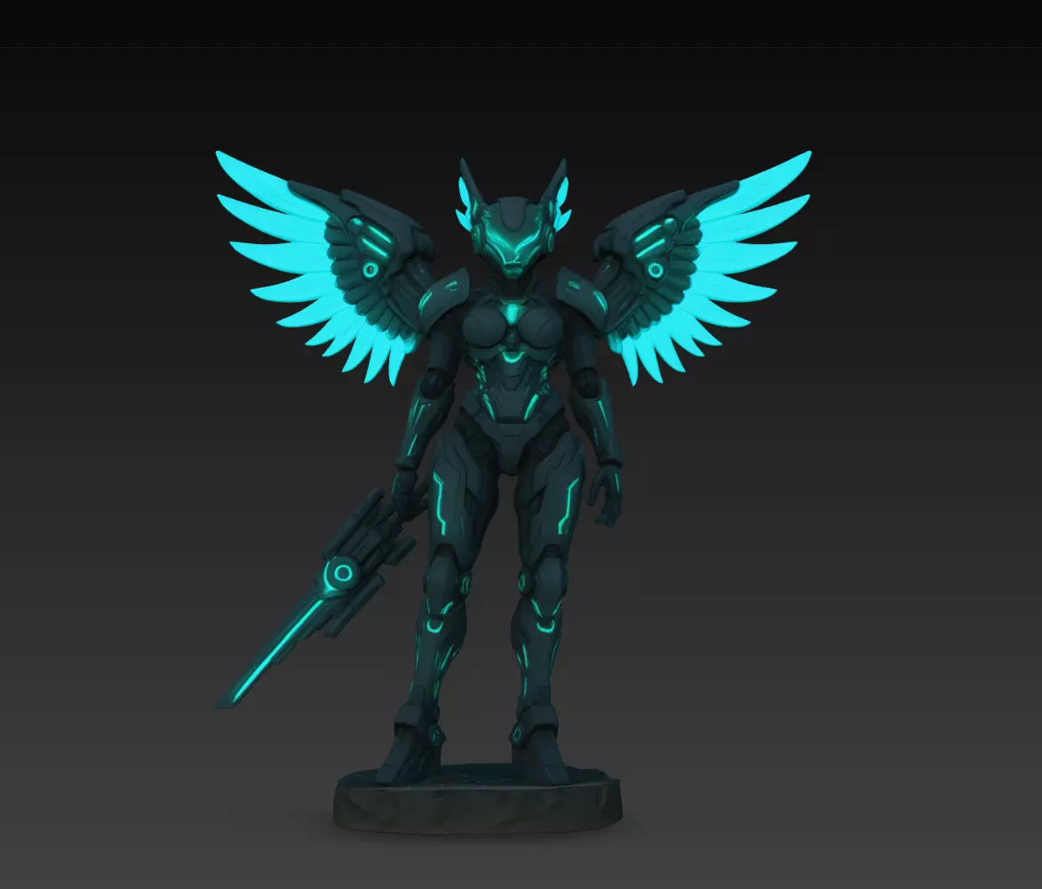 Astra Valkyrie Android STL Sci Fi Winged Robot Statue 3D print model