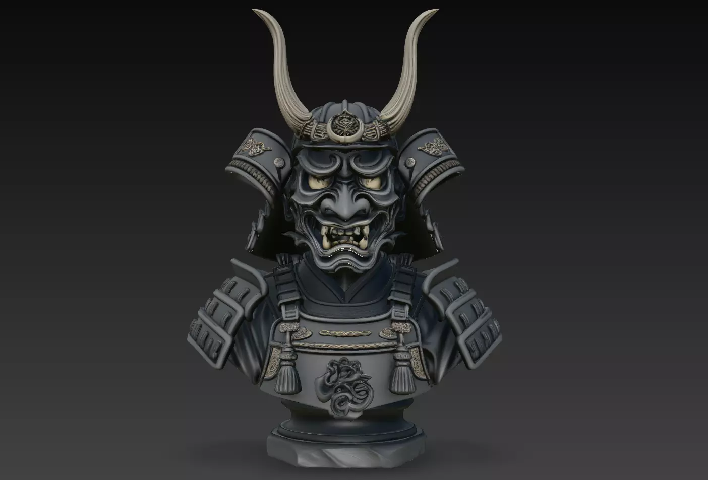 Horned Oni Samurai Armor Bust Demon Statue STL Print Model 3D print model