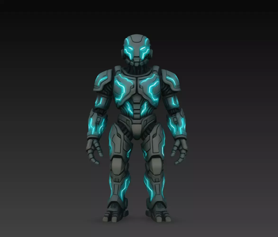 Cyan Circuit Android STL Futuristic Armored Robot Model 3D print model