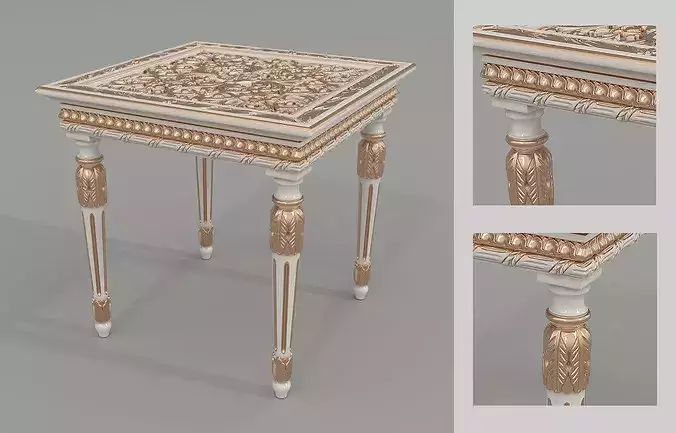 Luxury Classical Armchair and Side Table Set 5 3D model 7