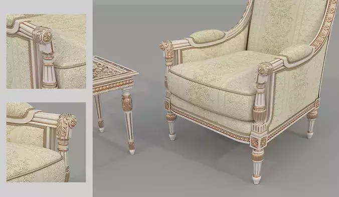 Luxury Classical Armchair and Side Table Set 5 3D model 6