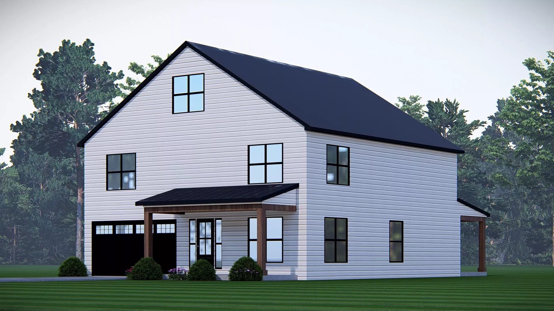 Modern Two Story Farmhouse Black Roof American House Exterior 3D model
