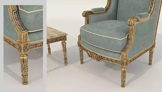 Royal Baroque Lounge Chair and Side Table 4 3D model 7