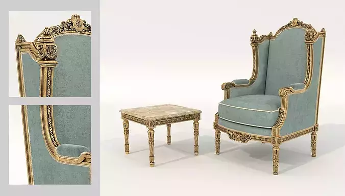 Royal Baroque Lounge Chair and Side Table 4 3D model